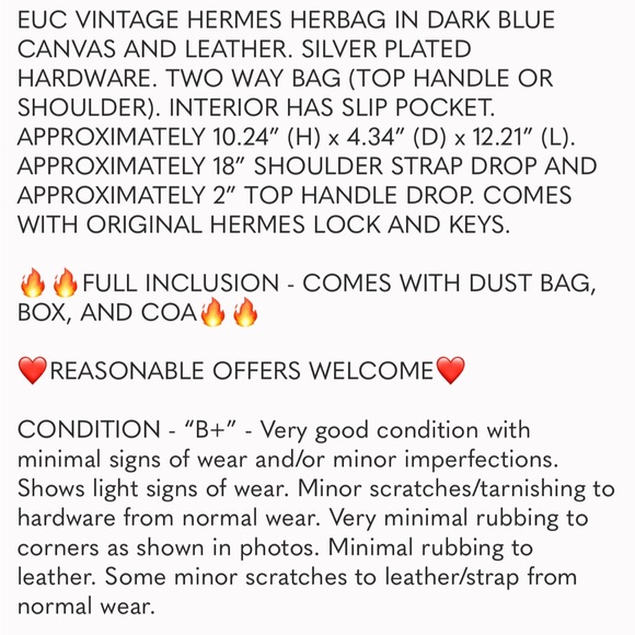 Hermes Vintage Navy Blue Canvas and Leather Herbag circa 1999 PM authenticated - Picture 10 of 10